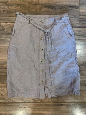 Women’s Liz Claiborne Pin Striped Button Front Knee Length Linen Cotton Skirt 4